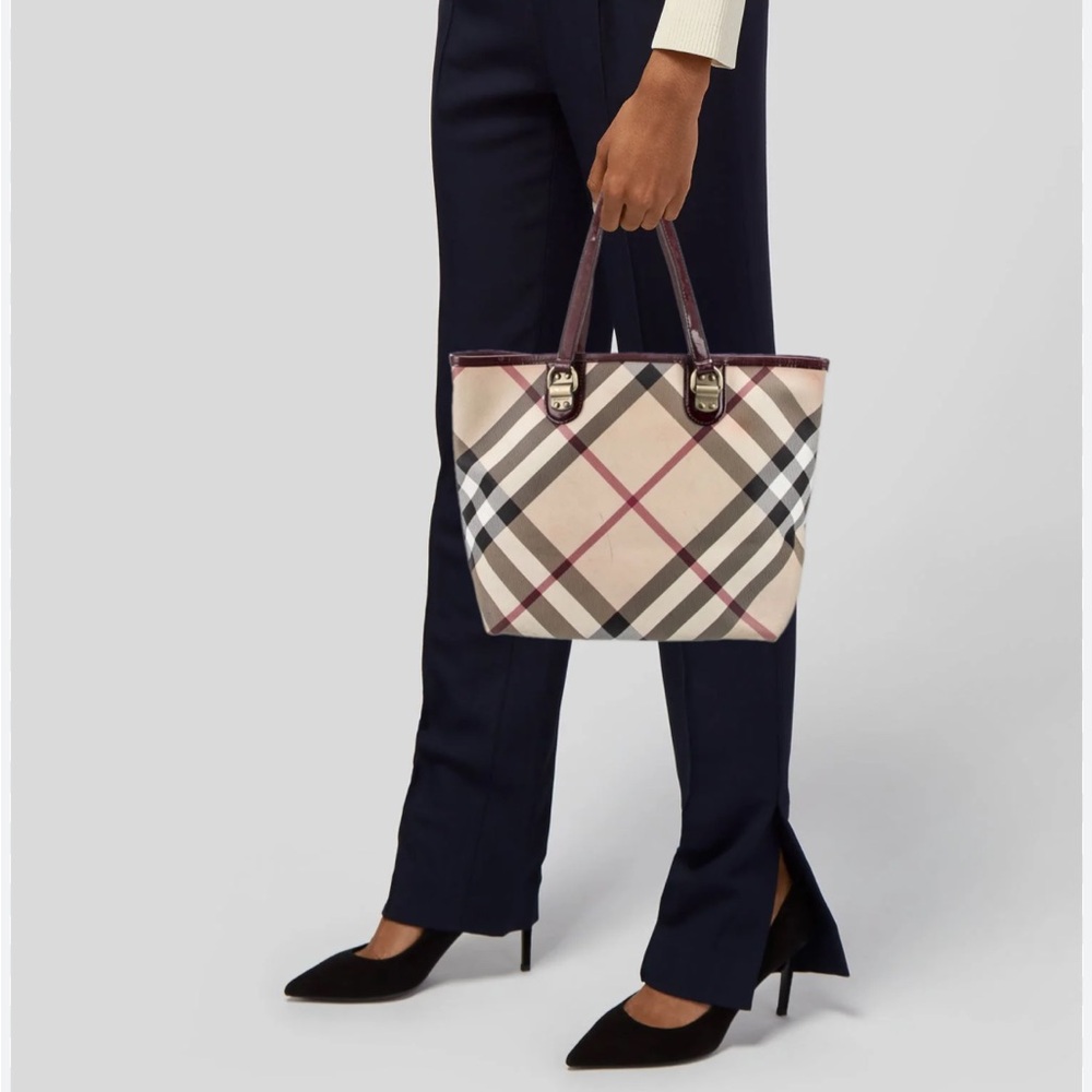 Burberry Classic Check Tote with Burgundy Accents - Picture 1 of 16
